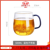 美帮汇茶杯玻璃杯过滤泡花茶杯家用带盖带把茶水分离男女办公透明水杯子 蓝色-500ml