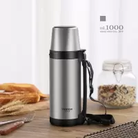 美帮汇家用茶壶大容量保温壶便携女户外保温瓶宝宝外出冲奶粉1000ml水杯 钢本色