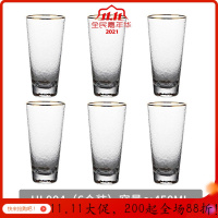 美帮汇日式金边玻璃杯家用套装茶杯透明锤纹水杯啤酒轻奢创意风杯子 金边锤目纹杯-450ML(6只装)