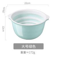 美帮汇北欧风家用沥水篮塑料双层创意加厚厨房洗菜水果盆子小号迷你果盘 大号浅蓝