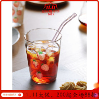 美帮汇高温玻璃杯子牛奶茶女家用简约清新带吸管莓森系创意水杯 草莓无盖款