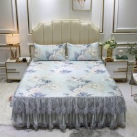 美帮汇床裙夏季冰丝凉席三件套单件夏天带蕾丝花边款床罩夏凉少女床群