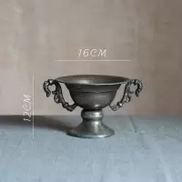 美帮汇古典高脚杯花器 花瓶花翁花盆复古欧式铁艺插花器皿金色烛台 14号银色