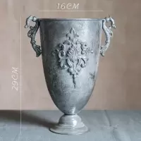 美帮汇古典高脚杯花器 花瓶花翁花盆复古欧式铁艺插花器皿金色烛台 2号银色
