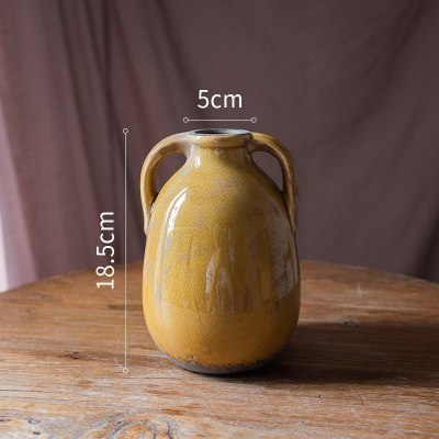美帮汇复古冰裂纹陶瓷花瓶 花壶罐子花器装饰摆件 怀旧美式乡村 双耳陶瓶(小)