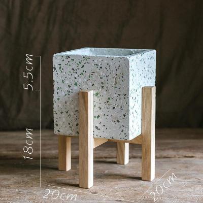 美帮汇水磨石混凝土 花盆花器 几何形体自由组合 创意设计艺术 B白蜡木架套装,打孔请备注 大