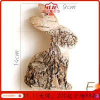 美帮汇原木挂件树皮工艺品欧式花园圣诞吊饰创意猫头鹰松鼠麋鹿 E兔子