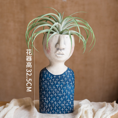 美帮汇多肉花盆绿萝创意摆件艺术花瓶花器干花个性装饰品人头人像 套装BMan+凤梨T 大