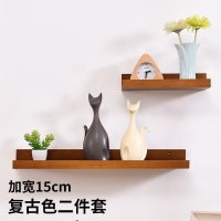 美帮汇客厅墙上置物架卧室壁挂电视背景墙装饰架一字实木板简约现代书架 复古色两件套