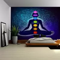 美帮汇波西米亚墙壁装饰挂布床头瑜伽背景布壁画印度曼陀罗挂毯 图一 绒布130高*150宽厘米横款
