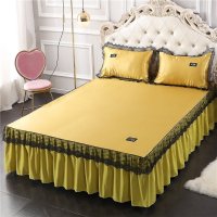 美帮汇床裙夏季冰丝凉席三件套单件夏天带蕾丝花边床罩款夏凉防尘围裙尘 香槟黄 120cmx200cm