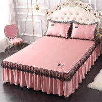 美帮汇床裙夏季冰丝凉席三件套单件夏天带蕾丝花边床罩款夏凉防尘围裙尘 魅惑玉 120cmx200cm
