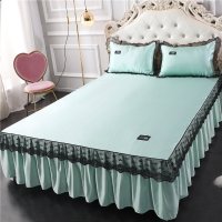 美帮汇床裙夏季冰丝凉席三件套单件夏天带蕾丝花边床罩款夏凉防尘围裙尘 优雅绿 200cmx220cm