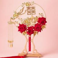 美帮汇新娘秀禾团扇结婚古风婚礼扇子中式喜扇出嫁遮面手工diy材料包 有凤来仪成品