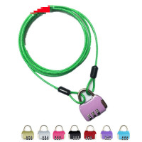 汐岩钢丝绳 密码锁 车衣服火车行李车防盗钢丝绳带锁绳+锁 绿色绿直绳2米+锁