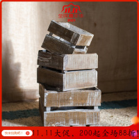 美帮汇原木收纳箱木条箱自由组合复古做旧花园橱窗陈列装饰道具 正方形套三购 大
