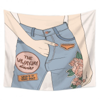 美帮汇欧美鲜花墙面装饰背景布布艺墙挂布挂毯床头卧室房屋遮挡 图四 绒布150高*200宽厘米(横款)