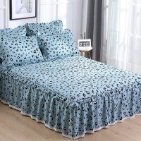 美帮汇全棉床罩床套防滑床裙式单件全棉保护防尘米床单1三件套花边公主 安梦绿 180x200[床裙+2个枕套]