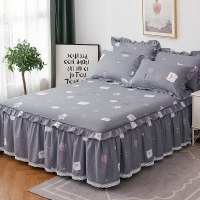 美帮汇全棉床罩床套防滑床裙式单件全棉保护防尘米床单1三件套花边公主 小猪宝宝 150x200[床裙+2个枕套]