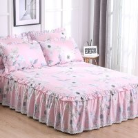 美帮汇全棉床罩床套防滑床裙式单件全棉保护防尘米床单1三件套花边公主 繁花粉 180x200[单件床裙]