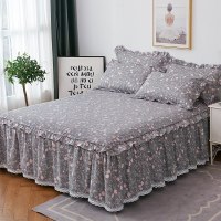 美帮汇全棉床罩床套防滑床裙式单件全棉保护防尘米床单1三件套花边公主 花香情丝 150x200[单件床裙]