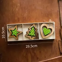 美帮汇圣诞树木片挂饰挂件礼盒精致装饰吊坠圣诞节日气氛派对 经典圣诞吊坠三拼(9片)
