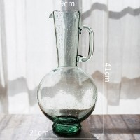 美帮汇绿气泡玻璃花瓶手工艺术透明装饰干花摆件客厅餐桌插花 把手玻璃花瓶(大号)