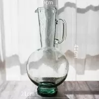 美帮汇绿气泡玻璃花瓶手工艺术透明装饰干花摆件客厅餐桌插花 把手玻璃花瓶(大号)