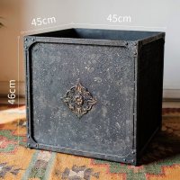 美帮汇大型铁艺方筒花器花盆套盆英式杂货花园庭院装饰摆件收纳 复古铁方筒(超大) 特大