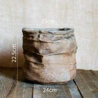 美帮汇水泥麻布口袋花盆花篮花器种植绿植北欧INS创意花园装饰 水泥造型布袋花器(大)底部有孔 大