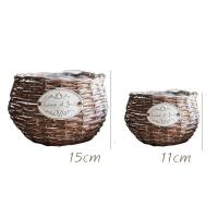 美帮汇粗放自然带皮柳编小花盆花器手工艺装饰摆件北欧种植收纳 原色擦白 小