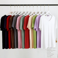 [80-160斤]夏季新款韩版莫代尔T恤女大码短袖半袖宽松纯色圆领领T恤