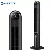 细腻蒲扇风(典雅黑) 艾美特(Airmate)家用智能遥控定时电风扇/卧室节能摇头落地扇/家用通风塔扇/无叶风扇