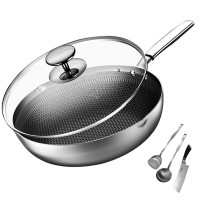 康巴赫316L不锈钢不粘炒锅少油烟平底煎炒锅30cm电磁炉燃气灶通用配刀铲勺 煎炒锅30cm送刀铲勺
