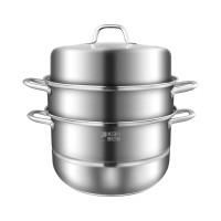 康巴赫 304不锈钢三层蒸锅32cm大容量家用蒸煮锅大号蒸馒头蒸鱼锅具汤锅电磁炉燃气灶通用 浅灰色 32cm