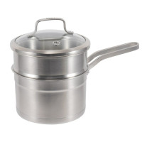 康巴赫304不锈钢奶锅无涂层宝宝辅食锅带蒸屉蒸煮两用锅电磁炉燃气灶通用 18cm