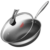 康巴赫 旗舰款炒锅不粘锅316L不锈钢蜂窝炒菜锅平底炒勺少油烟煤气灶电磁炉通用32cm 旗舰款+刀铲勺 32cm