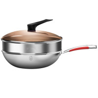 康巴赫炒锅不粘锅抗菌不锈钢炒菜锅32cm蜂窝锅电磁炉燃气灶通用配刀铲勺 抗菌不锈钢炒锅32cm配蒸屉