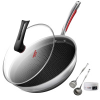 康巴赫炒锅悦厨蜂巢双面不粘锅316L不锈钢炒菜锅32cm电磁炉燃气灶通用 316L不锈钢炒锅32cm