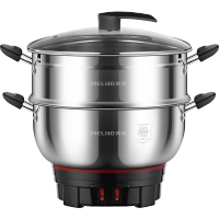 美菱(MEILING)电锅多功能电炒锅一体式电热锅家用电煮锅304不锈钢加厚电蒸锅电火锅 24cm单锅+笼