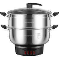 美菱(MEILING)电锅多功能电炒锅一体式电热锅家用电煮锅304不锈钢加厚电蒸锅电火锅 34cm单锅+笼