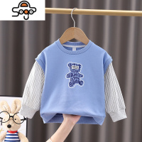 男童长袖T恤春秋款宝宝卡通假两件儿童上衣小童2022新款春装 七色王国