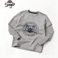 儿童假两件T恤 男女童卡通老虎长袖百搭打底衫 中大童 春装 新款 七色王国