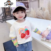 女童假两件打底衫卡通2022新款秋装t宝宝甜美公主上衣小童T恤 七色王国