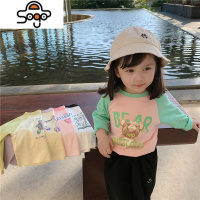 女童长袖T恤2022春装洋气宝宝卡通儿童插肩袖薄款打底衫上衣3 七色王国
