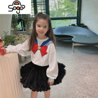 女童2022秋季新款发光少女战士长袖T恤儿童中长款卫衣裙子 七色王国