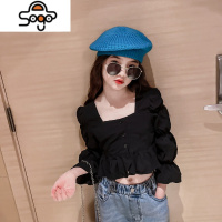 女童长袖T恤春秋洋气炸街女孩泡泡袖上衣时髦儿童打底衫套装薄夏9 七色王国