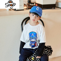 BB家童装男童发光T恤长袖秋装2022新款男孩体恤儿童假两件打底衫 七色王国