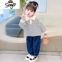 女宝宝秋装套装儿童韩版时髦t恤衫牛仔裤子两件套女童春秋装衣服 七色王国