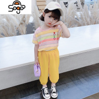 女童夏装短袖T恤套装夏季1-6岁儿童休闲女宝宝雪纺防蚊裤两件套潮 七色王国